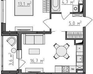 1-к квартира, вторичка, 41м2, 6/9 этаж