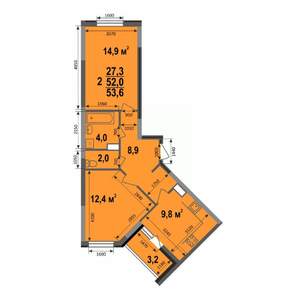 2-к квартира, строящийся дом, 54м2, 14/17 этаж