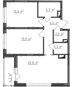 2-к квартира, вторичка, 65м2, 6/9 этаж