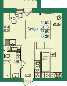 Студия квартира, вторичка, 37м2, 2/8 этаж