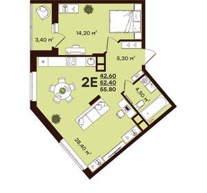 2-к квартира, вторичка, 56м2, 3/17 этаж