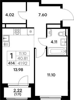 1-к квартира, вторичка, 42м2, 9/17 этаж