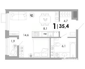 Студия квартира, вторичка, 35м2, 2/16 этаж