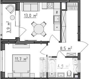 1-к квартира, вторичка, 40м2, 1/9 этаж