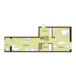 2-к квартира, вторичка, 64м2, 6/17 этаж