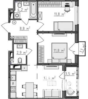2-к квартира, вторичка, 59м2, 5/9 этаж