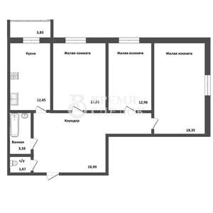 3-к квартира, вторичка, 81м2, 1/14 этаж