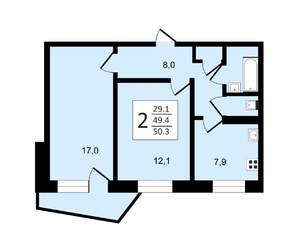2-к квартира, вторичка, 49м2, 6/9 этаж