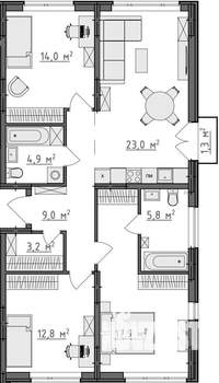 3-к квартира, вторичка, 91м2, 1/9 этаж