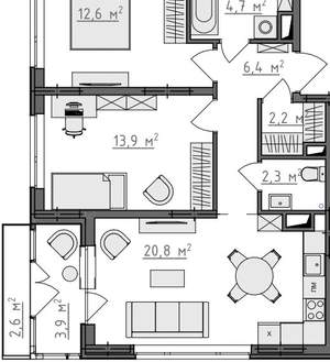 2-к квартира, вторичка, 66м2, 5/9 этаж