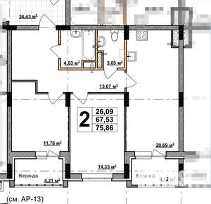2-к квартира, вторичка, 76м2, 8/8 этаж