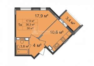 1-к квартира, вторичка, 38м2, 13/17 этаж