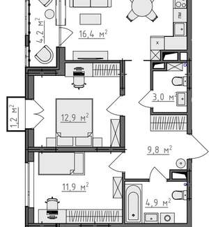 2-к квартира, вторичка, 61м2, 3/9 этаж