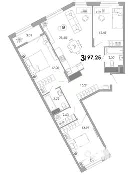 3-к квартира, вторичка, 97м2, 6/17 этаж