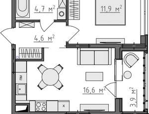 1-к квартира, вторичка, 40м2, 3/9 этаж