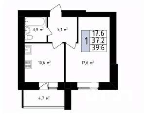 1-к квартира, вторичка, 40м2, 2/14 этаж