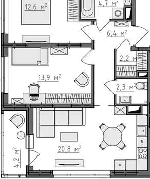 2-к квартира, вторичка, 65м2, 6/9 этаж