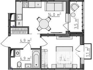 1-к квартира, вторичка, 37м2, 6/9 этаж