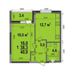 1-к квартира, строящийся дом, 40м2, 1/17 этаж