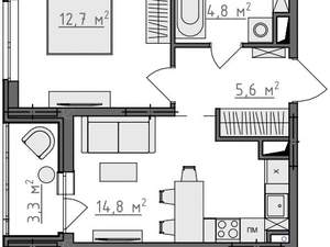 1-к квартира, вторичка, 40м2, 6/9 этаж