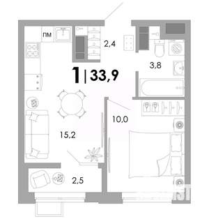 1-к квартира, вторичка, 34м2, 3/16 этаж