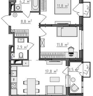 2-к квартира, вторичка, 60м2, 2/9 этаж