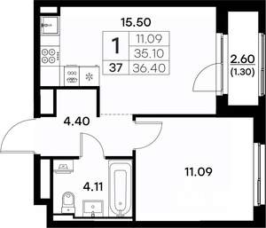 1-к квартира, вторичка, 36м2, 4/17 этаж