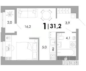 Студия квартира, вторичка, 31м2, 12/16 этаж
