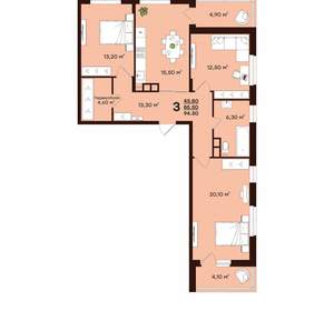 3-к квартира, вторичка, 95м2, 2/17 этаж