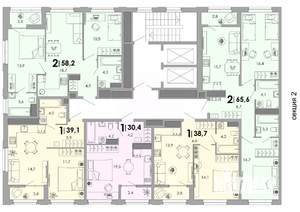 2-к квартира, строящийся дом, 58м2, 8/17 этаж