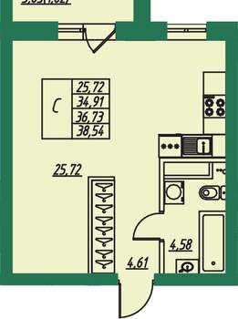 Студия квартира, вторичка, 37м2, 1/8 этаж