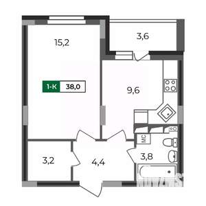 1-к квартира, вторичка, 38м2, 16/17 этаж