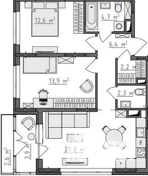 2-к квартира, вторичка, 66м2, 3/9 этаж