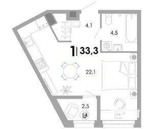 1-к квартира, вторичка, 33м2, 2/17 этаж