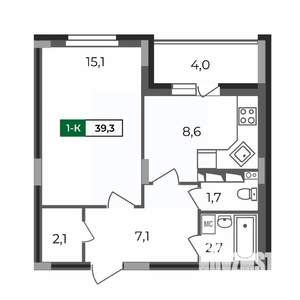 1-к квартира, строящийся дом, 39м2, 6/17 этаж