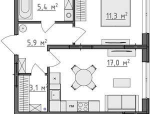 1-к квартира, вторичка, 43м2, 1/9 этаж