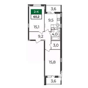 2-к квартира, строящийся дом, 60м2, 5/17 этаж