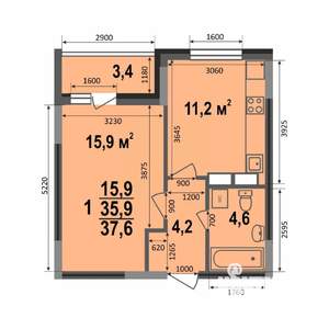 1-к квартира, строящийся дом, 38м2, 15/17 этаж