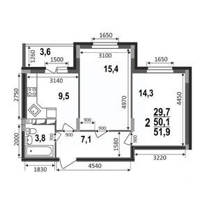 2-к квартира, вторичка, 52м2, 17/17 этаж