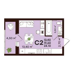 Студия квартира, строящийся дом, 24м2, 9/17 этаж