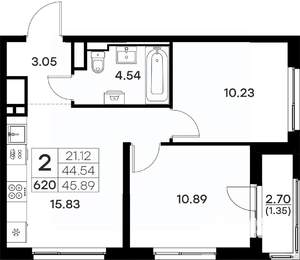 2-к квартира, вторичка, 46м2, 4/17 этаж