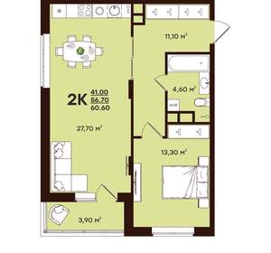 2-к квартира, вторичка, 61м2, 3/17 этаж