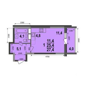 Студия квартира, строящийся дом, 27м2, 15/17 этаж
