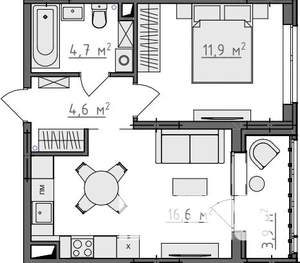 1-к квартира, вторичка, 40м2, 3/9 этаж