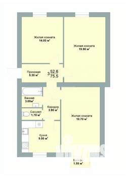 3-к квартира, вторичка, 76м2, 3/4 этаж