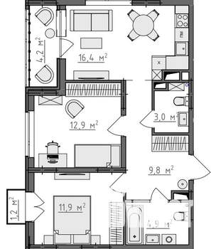 2-к квартира, вторичка, 61м2, 6/9 этаж