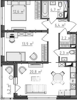 2-к квартира, вторичка, 65м2, 8/9 этаж