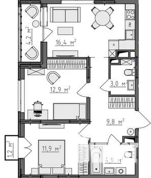 2-к квартира, вторичка, 61м2, 8/9 этаж