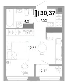 1-к квартира, вторичка, 30м2, 15/17 этаж