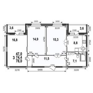 3-к квартира, строящийся дом, 78м2, 2/17 этаж